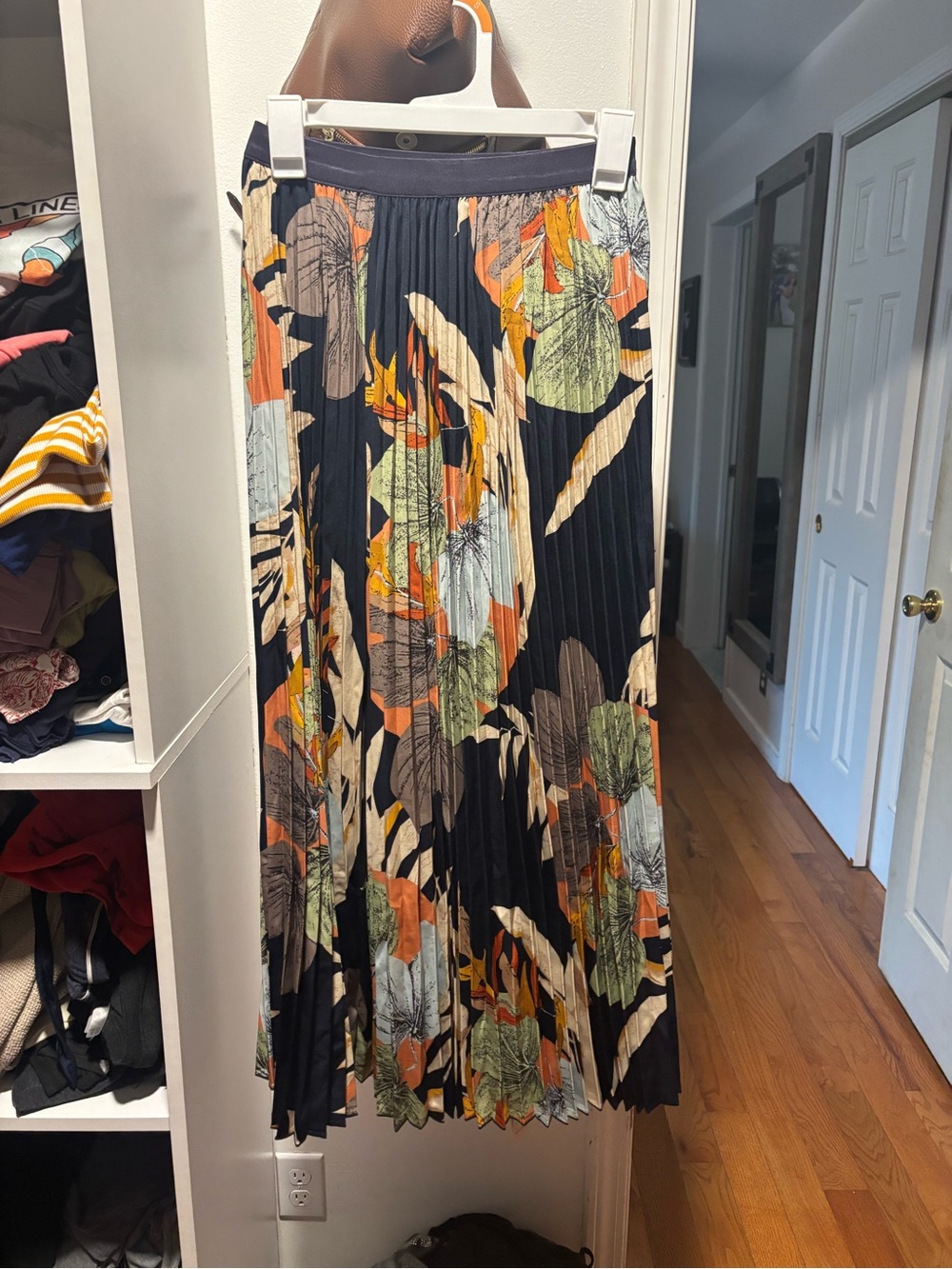 Women's Navy Floral Pleated A-Line Maxi Skirt